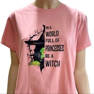 Pink Short Sleeve Witch Graphic Front Plus Size Cotton Tee T-shirt NEW